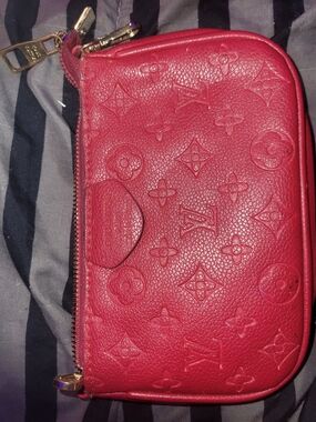Louis Vuitton Red Monogram Embossed Leather Wristlet